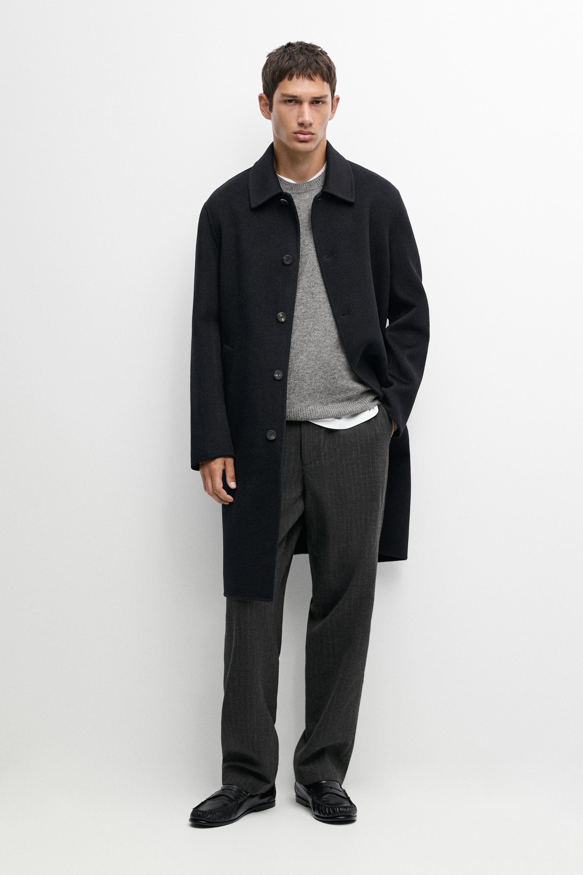 Manteau long en tissu double, laine et daim